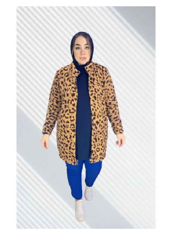 سترة نسائية بنمط الفهد، جاكيت طويل بطبعة حيوانية، ملابس خارجية كاجوال - Image 1